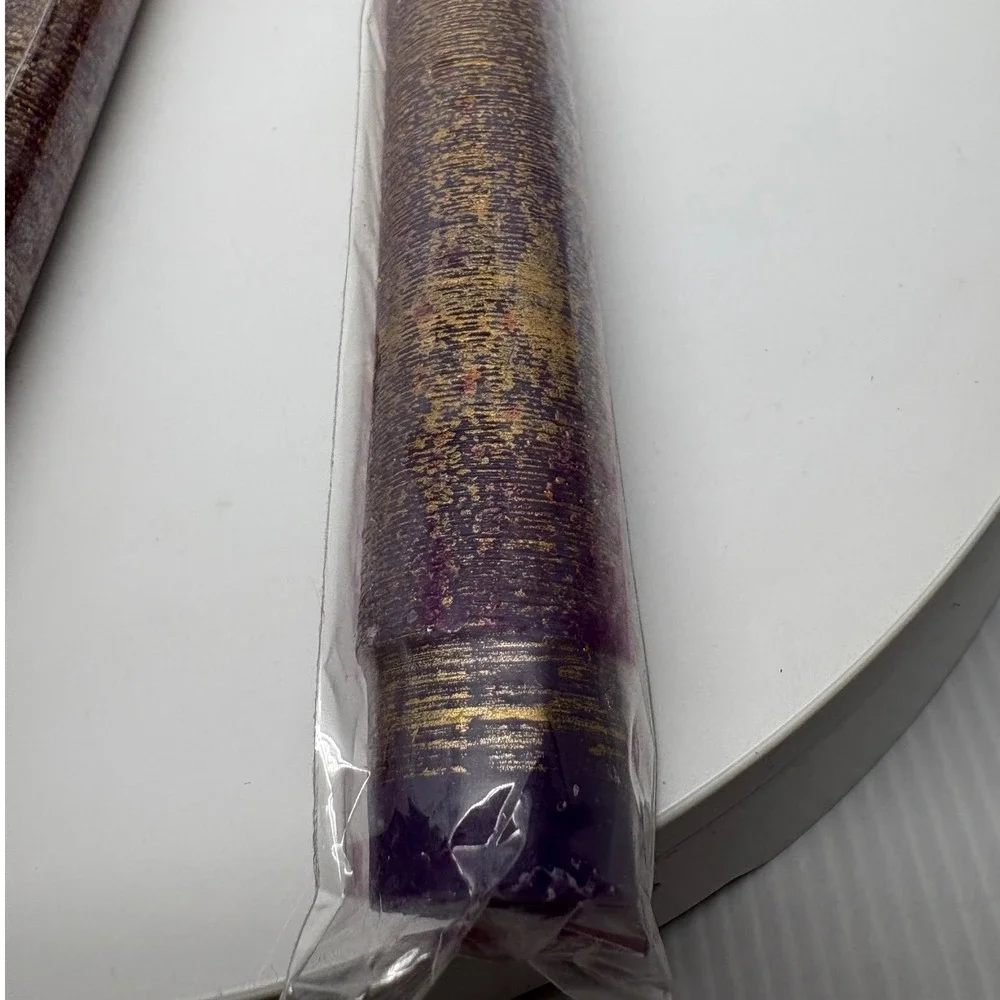 Purple Candles with Gold Tone Set of 2‎ Taper Candles 8 Inch Tall Home Decor